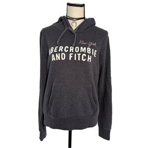 Abercrombie & Fitch New York Logo Hoodie Sweatshirt | Vintage Y2K Gray Medium
